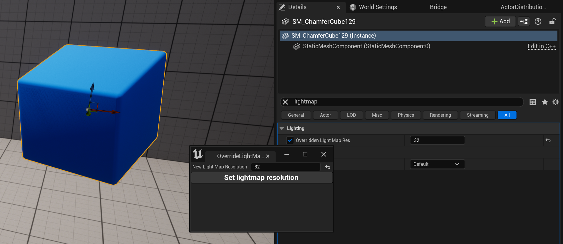 Set lightmap resolution on selected Static Meshes via Editor Utility Widget