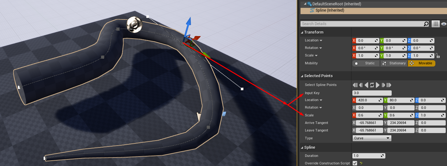 Spline component points scaling spline mesh comps