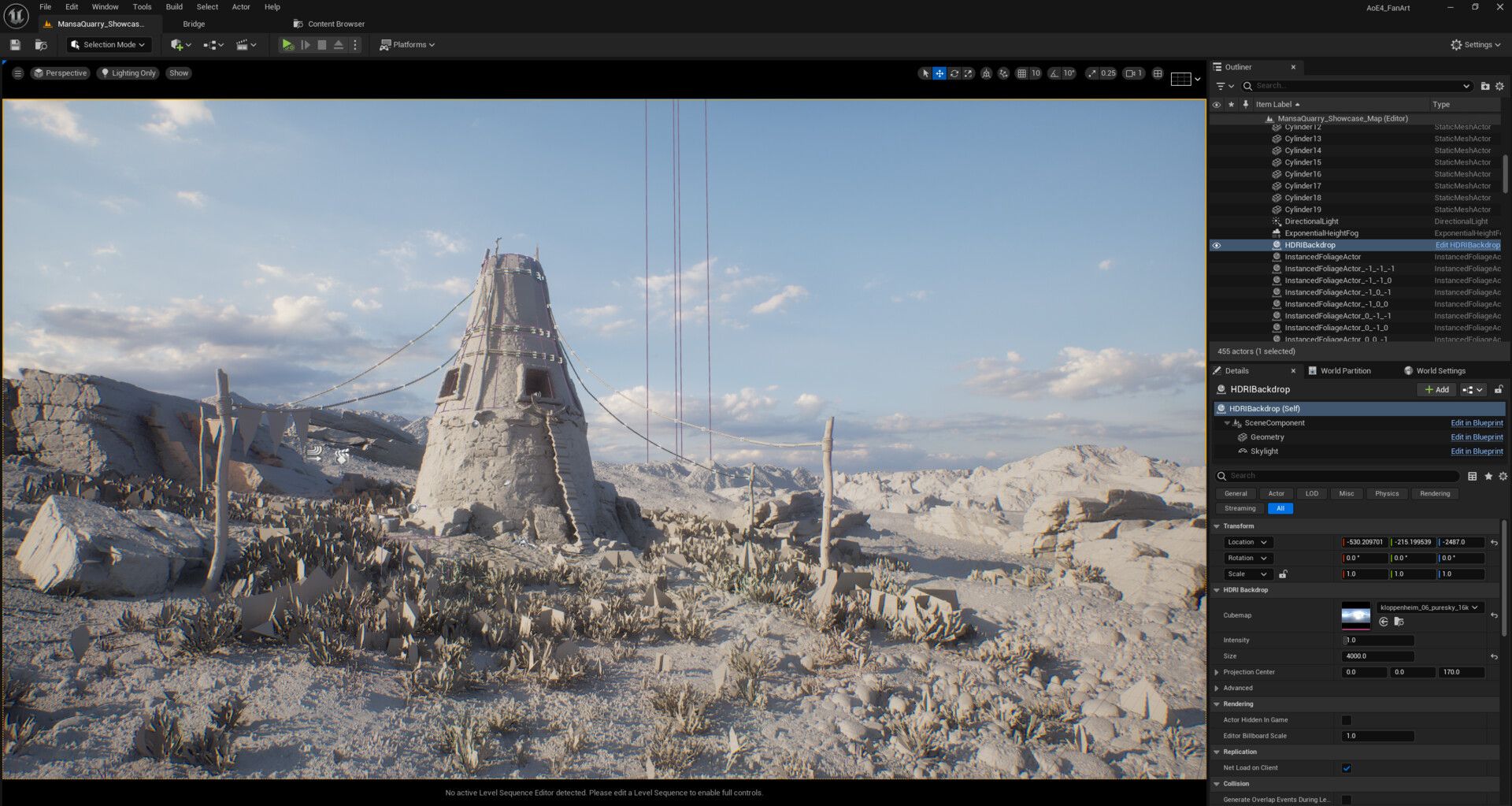 Epic Unreal Engine editor screenshot featuring a desert art environment